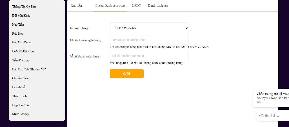 Hướng dẫn quy trình rút tiền Vnz6